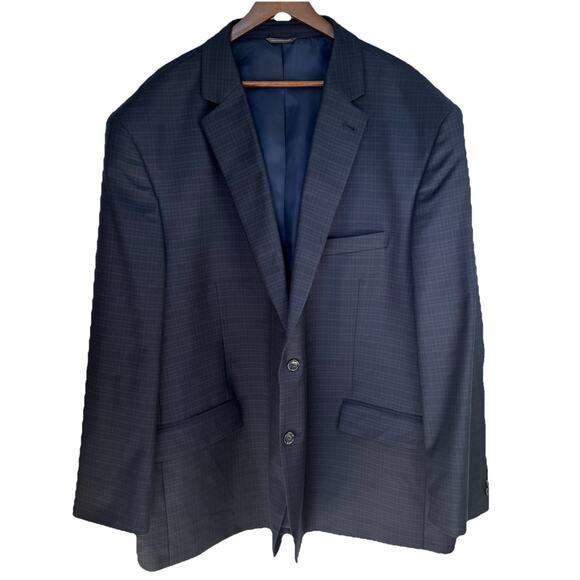 Oak Hill Men’s 58L Perfect Fit Blazer Blue Plaid Sport Coat Jacket Stretch EUC - Picture 1 of 13